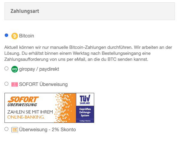 bongshop akzeptiert Bitcoin