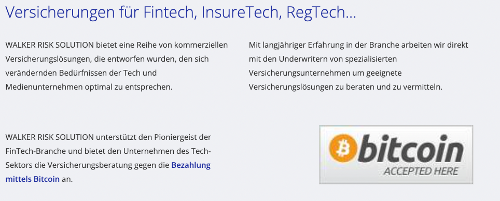 Walker Risk Solution akzeptiert bitcoin