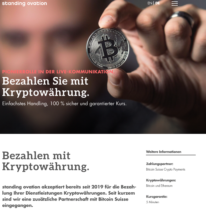 standing ovation akzeptiert bitcoin