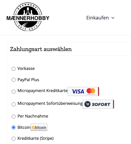 maennerhobby akzeptiert Bitcoin