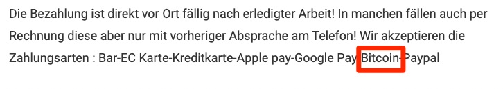 Schlüsseldienst Hannover Petersen akzeptiert Bitcoin