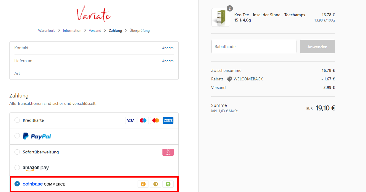 Variato Shop akzeptiert Bitcoin