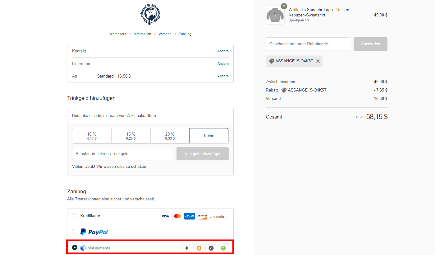 Wikileaks Shop akzeptiert Bitcoin