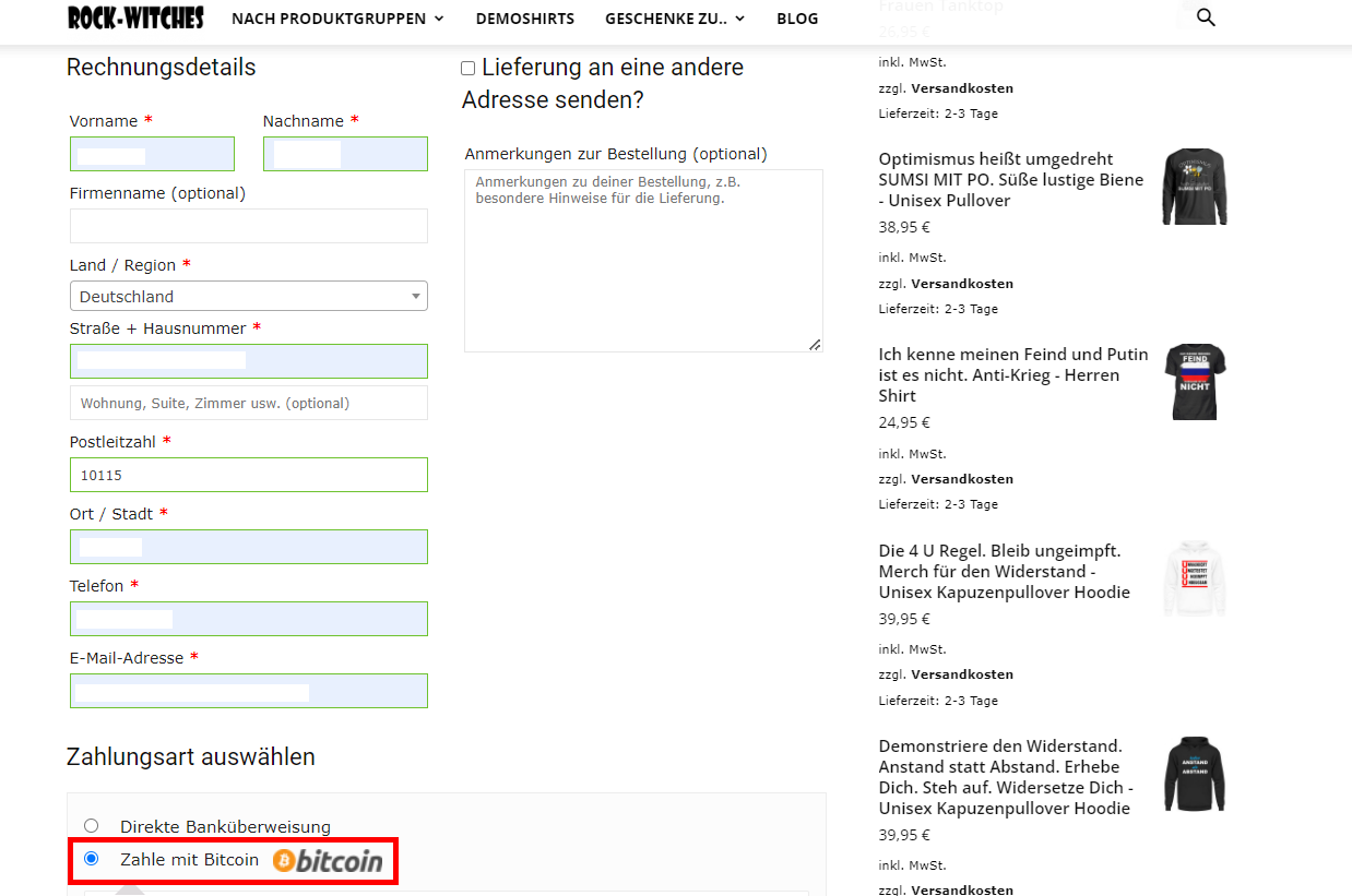 Rock Witches Shop akzeptiert Bitcoin