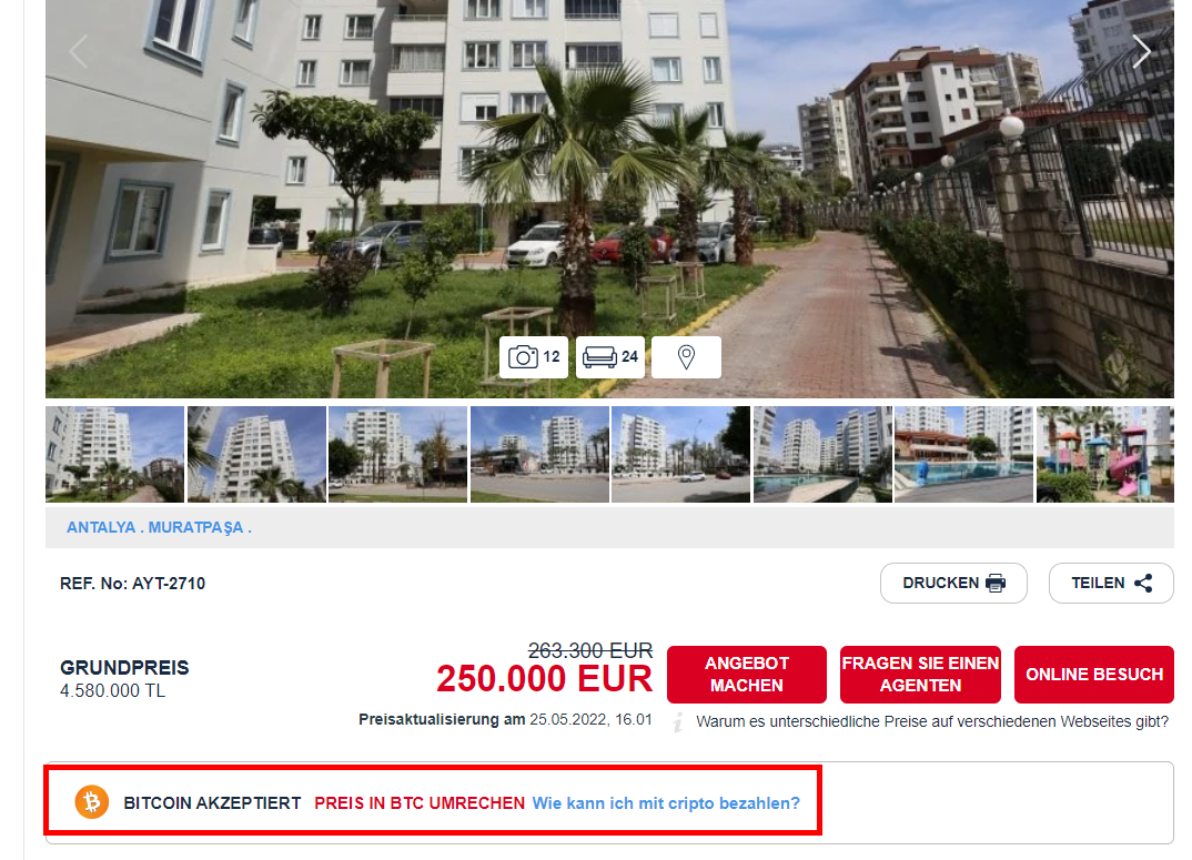 Antalya Homes akzeptiert Bitcoin