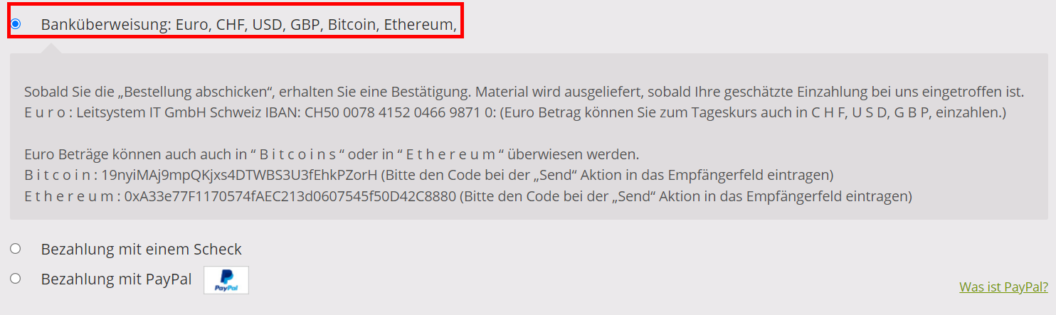 Leitsystem akzeptiert Bitcoin